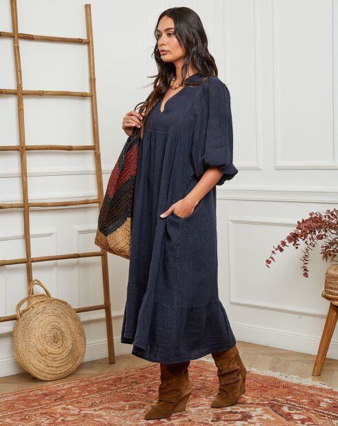 Robe 100% Lin Presty bleu marine