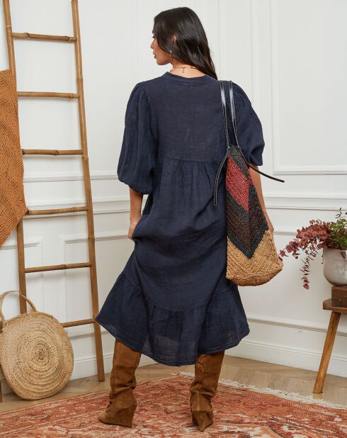 Robe 100% Lin Presty bleu marine