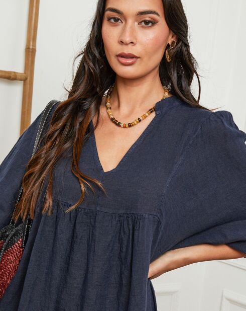 Robe 100% Lin Presty bleu marine