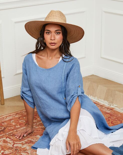Robe 100% Lin Saxo bleu indigo