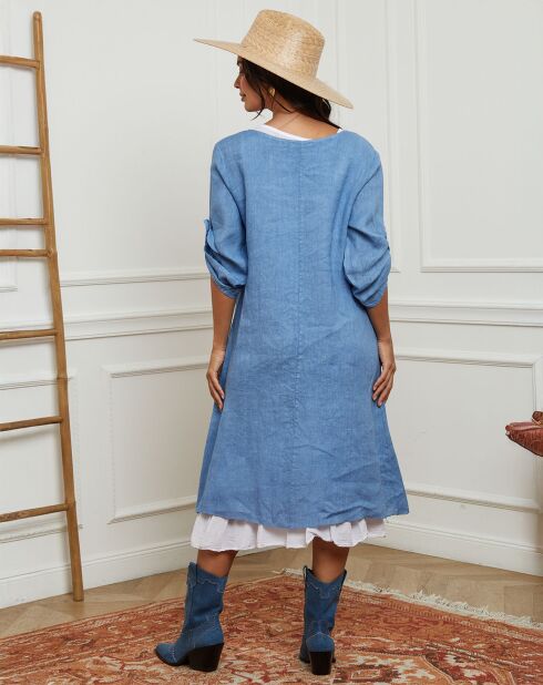 Robe 100% Lin Saxo bleu indigo