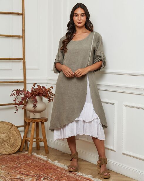 Saxo-Taupe-Kleid aus 100% Leinen