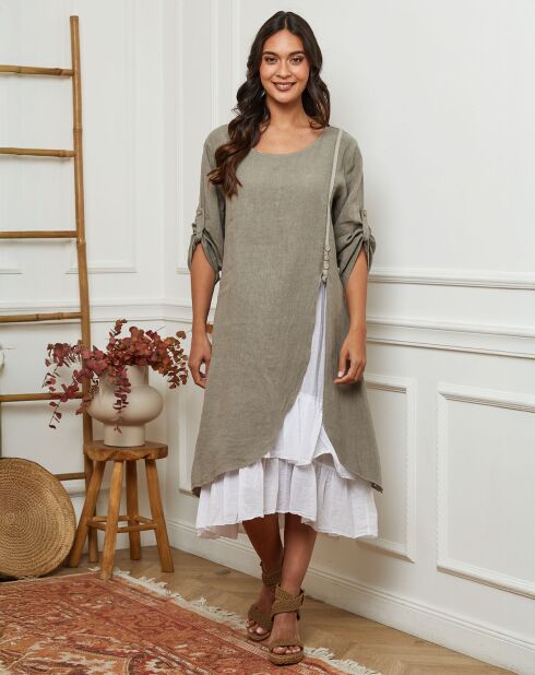 Saxo-Taupe-Kleid aus 100% Leinen