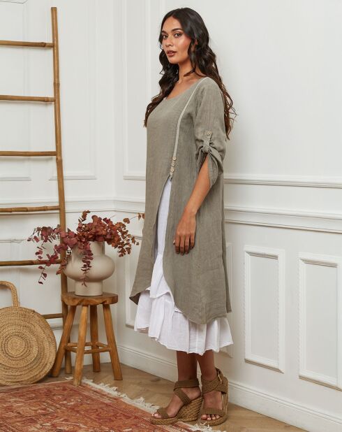 Saxo-Taupe-Kleid aus 100% Leinen