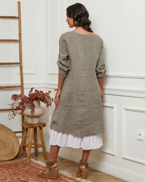 Saxo-Taupe-Kleid aus 100% Leinen