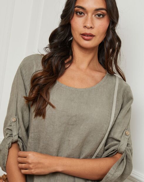 Saxo-Taupe-Kleid aus 100% Leinen