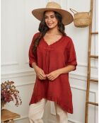 Tunique 100% Lin Kalela rouge brique
