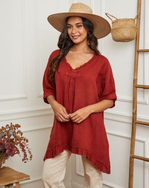 Tunique 100% Lin Kalela rouge brique