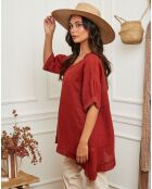Tunique 100% Lin Kalela rouge brique