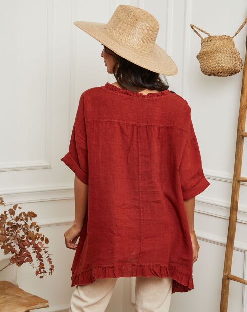 Tunique 100% Lin Kalela rouge brique