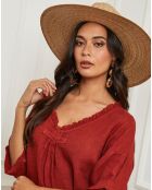 Tunique 100% Lin Kalela rouge brique