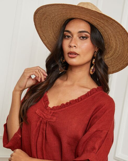 Tunique 100% Lin Kalela rouge brique