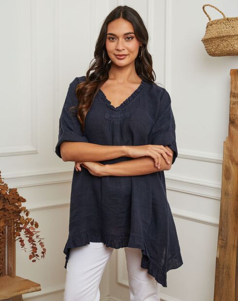 Tunique 100% Lin Kalela bleu marine