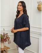 Tunique 100% Lin Kalela bleu marine