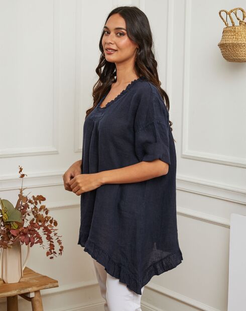 Tunique 100% Lin Kalela bleu marine
