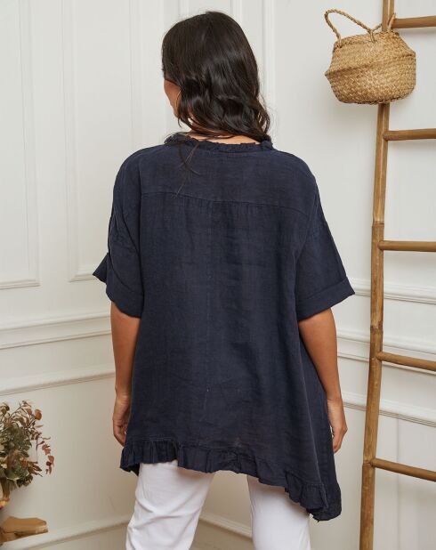 Tunique 100% Lin Kalela bleu marine