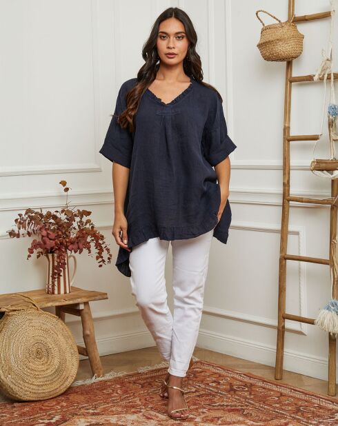 Tunique 100% Lin Kalela bleu marine