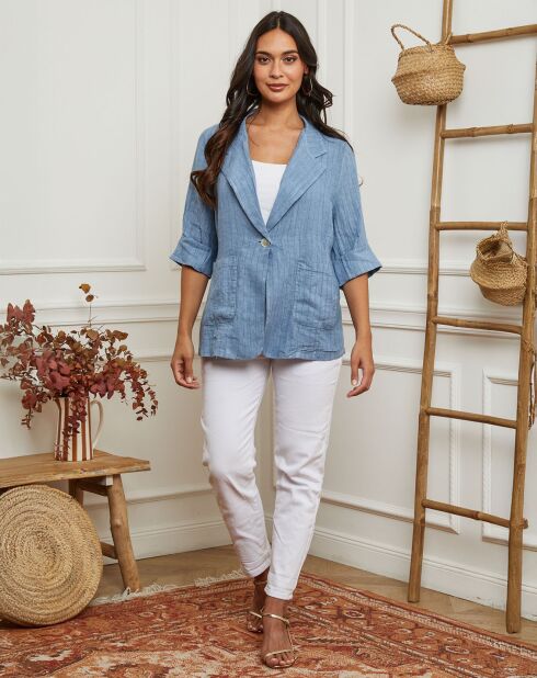 Veste 100% Lin Irdwan bleu indigo