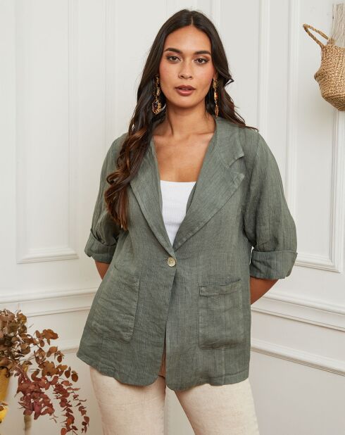 Veste 100% Lin Irdwan vert kaki