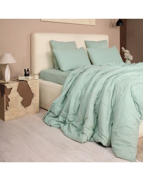 Parure de Couette 3 pcs 100% Gaze de Coton Lavé vert givrée
