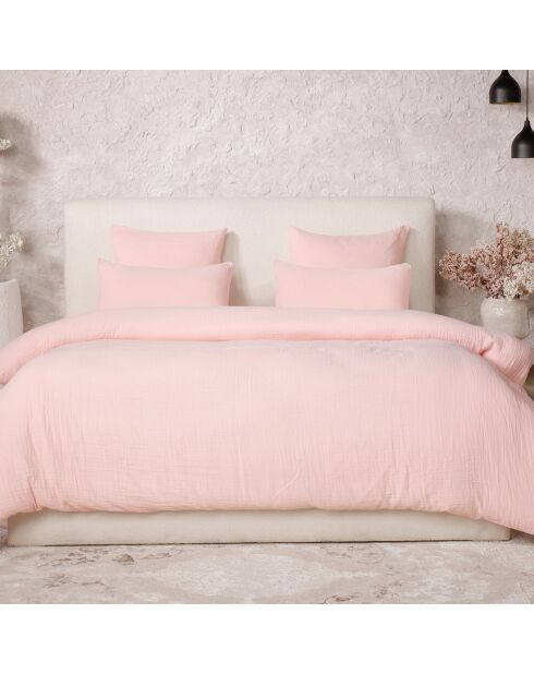 Parure de Couette 3 pcs 100% Gaze de Coton Lavé rose lotus
