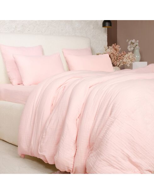 Parure de Couette 3 pcs 100% Gaze de Coton Lavé rose lotus