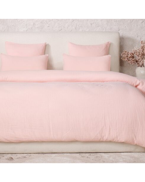 Parure de Couette 3 pcs 100% Gaze de Coton Lavé rose lotus