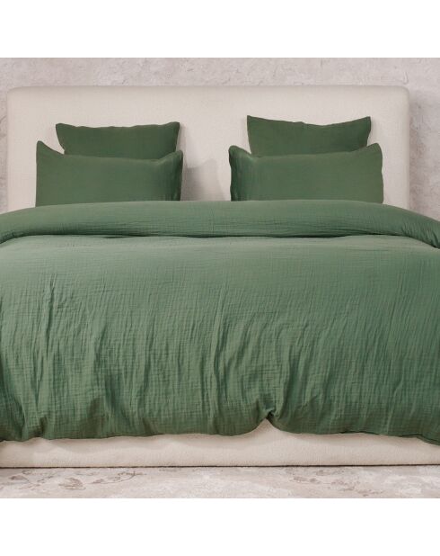 Parure de Couette 3 pcs 240x220 100% Gaze de Coton Lavé vert cèdre