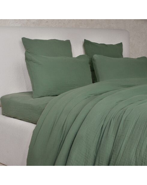 Parure de Couette 3 pcs 240x220 100% Gaze de Coton Lavé vert cèdre
