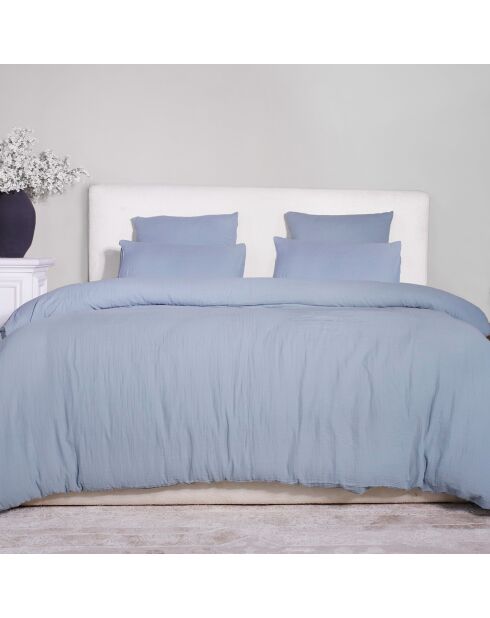Parure de Couette 3 pcs 100% Gaze de Coton Lavé bleu givrée
