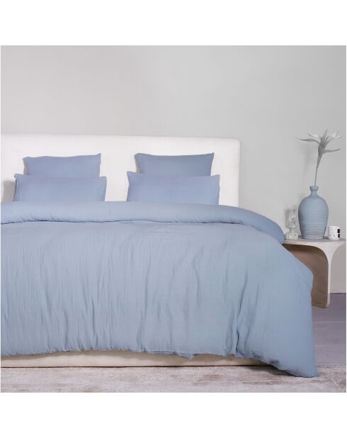 Parure de Couette 3 pcs 100% Gaze de Coton Lavé bleu givrée