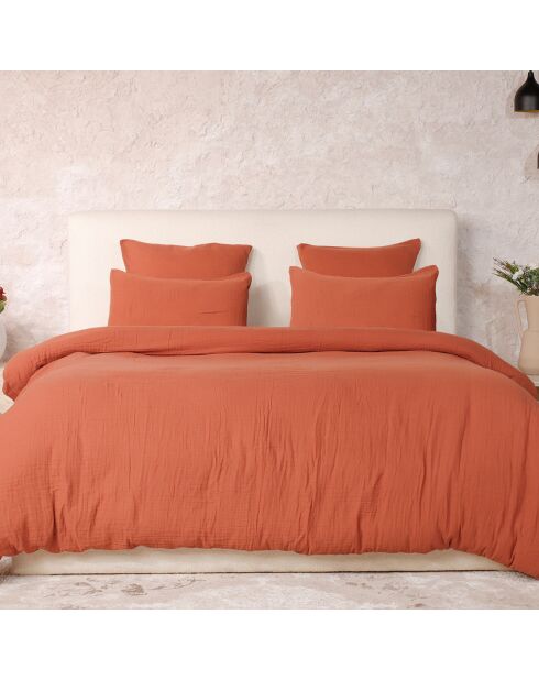 Parure de Couette 3 pcs 100% Gaze de Coton Lavé safran mineral/safran