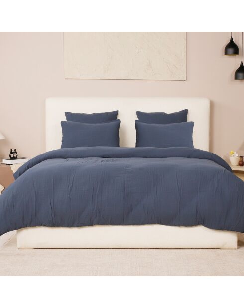 Parure de Couette 3 pcs 100% Gaze de Coton Lavé bleu petrole