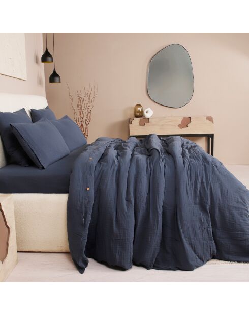 Parure de Couette 3 pcs 100% Gaze de Coton Lavé bleu petrole