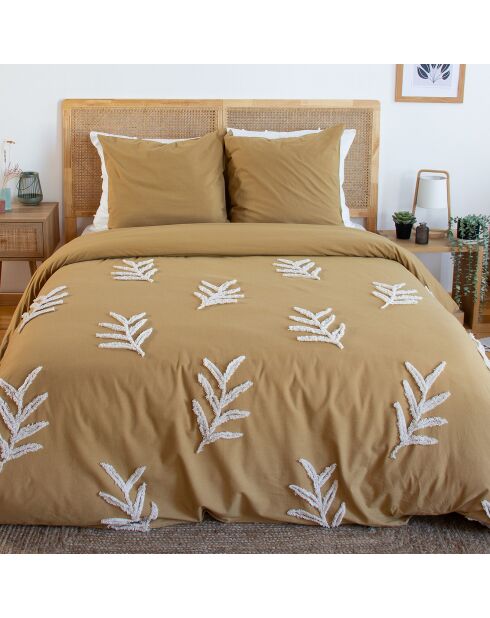 Parure de Couette 3pcs finitions Tuftées en Coton Lave 52fils/cm2 beige