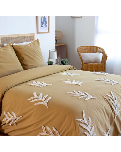 Parure de Couette 3pcs finitions Tuftées en Coton Lave 52fils/cm2 beige