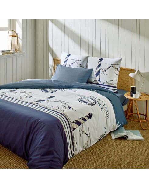 Parure Housse de Couette 3 pcs 100 % Coton 51 Plaisance Captain bleue