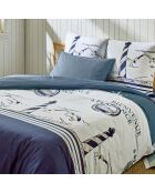 Parure Housse de Couette 3 pcs 100 % Coton 51 Plaisance Captain bleue