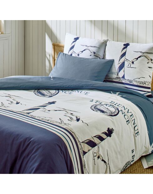 Parure Housse de Couette 3 pcs 100 % Coton 51 Plaisance Captain bleue