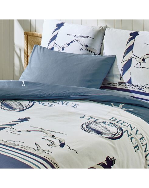 Parure Housse de Couette 3 pcs 100 % Coton 51 Plaisance Captain bleue