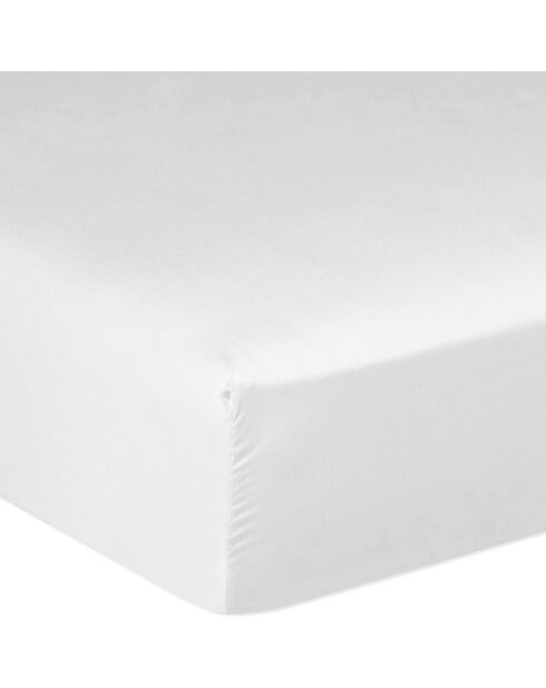 Drap housse satin de coton lavé bonnet 30 cm blanc
