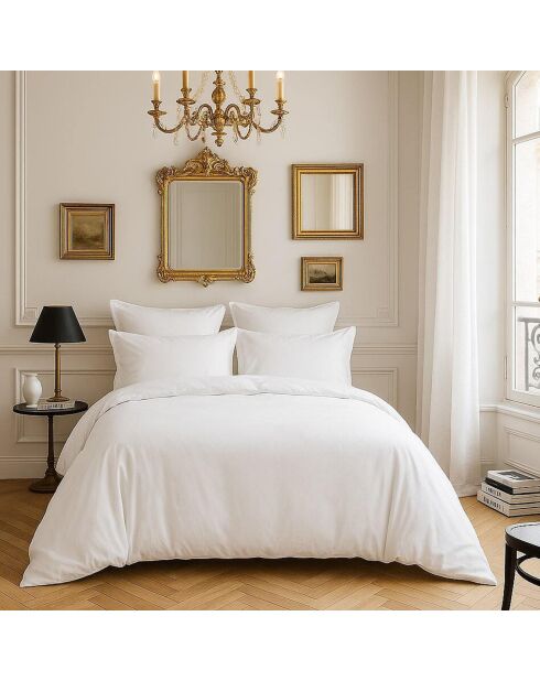 Housse de couette satin de coton lavé  blanche
