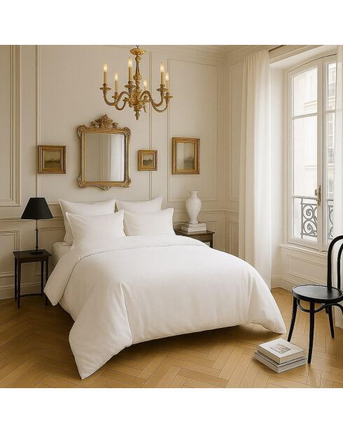 Housse de couette satin de coton lavé  blanche