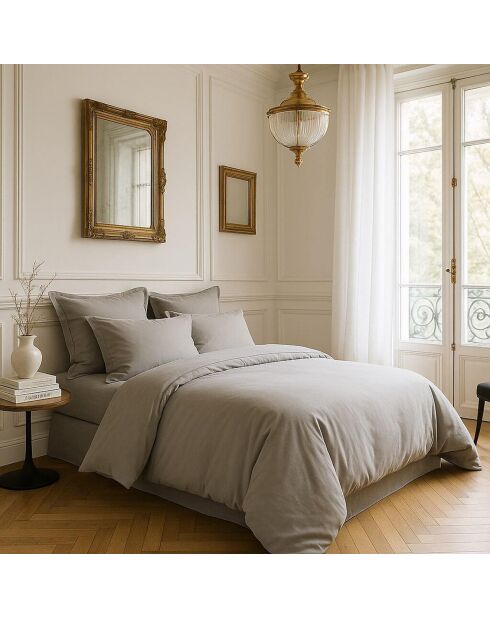 Housse de couette satin de coton lavé  grise