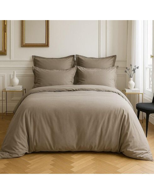 Housse de couette satin de coton lavé  grise