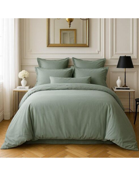 Housse de couette satin de coton lavé  verte