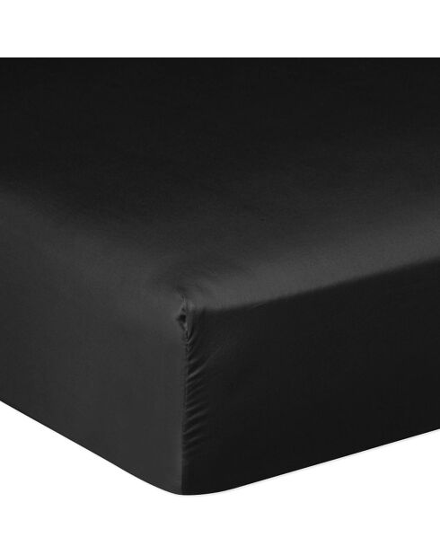 Drap housse satin de coton lavé bonnet 30 cm noir