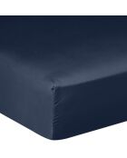 Drap housse satin de coton lavé bonnet 30 cm bleu
