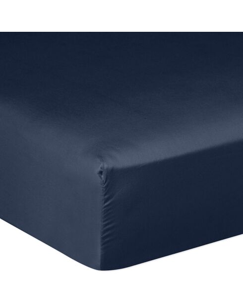 Drap housse satin de coton lavé bonnet 30 cm bleu