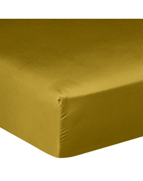 Drap housse satin de coton lavé bonnet 30 cm moutarde